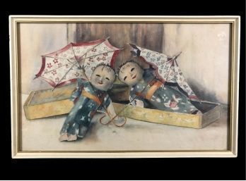 Chinese Doll Watercolor Painting, Signed - #AR2-W