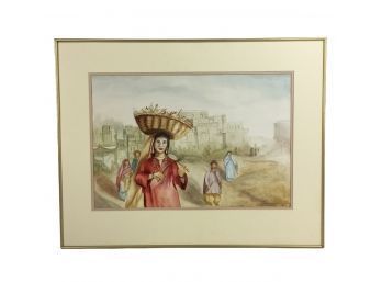 Signed Najmeh Shirazi Watercolor Painting, THE MUSICMAKER - #AR2