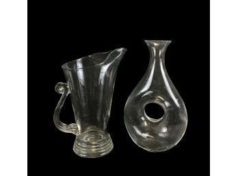 Blown Glass Pitcher With Applied Handle & Lenox Carafe - #BS