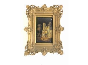 Antique Oil Painting With Mother Of Pearl Inlay, Original Gilt Frame - #S8-1