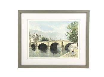 French Watercolor Painting, Pont Marie, Signed - #AR1