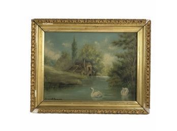 Antique Victorian Landscape Oil On Board, Signed Grace B. Remsen - #S8-2