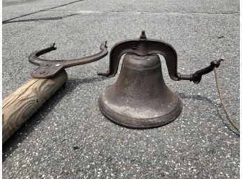Antique Cast Iron Bell With Crystal Metal Yoke & 9-Foot Wood Post - #LR2-F