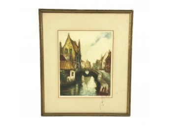 European Village Watercolor Painting, Signed - #AR2