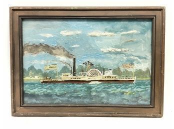 Reverse Painting On Glass, Mississippi River Paddleboat - #S3-3
