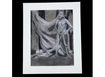 Male Nude Figure Study, Charcoal On Paper, Signed - #RR2