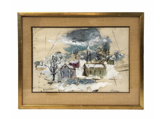 Impressionist Winter Landscape Painting, Signed Bauer - #SW