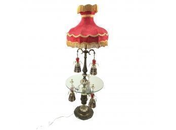 Red Gothic Revival Table Floor Lamp With Fringe Shade, WORKS - #FW