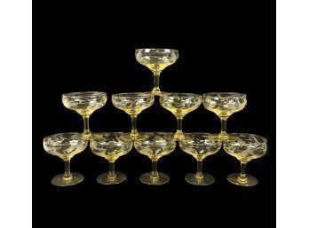 Etched Yellow Depression Glass Cordial Glasses, Set Of 10 - #S7-2