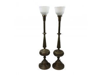 Hollywood Regency Brass Table Lamps By Rembrandt Masterpiece - #FW