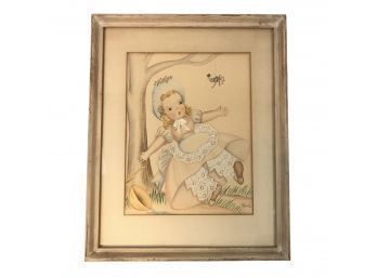 Original Watercolor Painting, LITTLE MISS MUFFET, Signed Marli - #BW