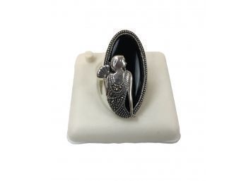Art Deco Sterling Silver & Marcasite Ring, Size 6 - #JC-G