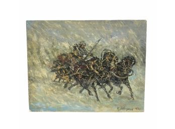 1975 Signed R. Wagner Oil On Board, Kosak Horse Drawn Sled - #S8-3