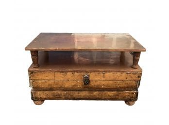 Antique Trunk Cocktail Table With Removable 2-Tier Copper Top - #S23-F