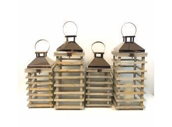 Natural Wood Lanterns With Copper Tops, Set Of 4 - #S10-1