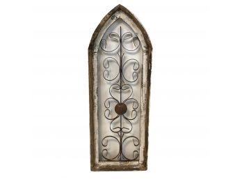 Distressed Wood & Wrought Iron Decorative Cathedral Window - #BW