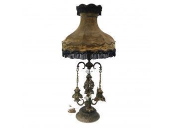 Green Gothic Revival Table Lamp With Fringe Shade, WORKS - #FW