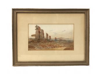 Signed L. Rossi Landscape Watercolor Painting, Ancient Roman Ruins - #SW