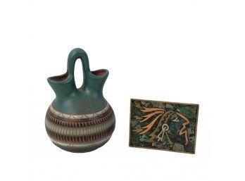 Turquoise & Copper Inlaid Box / JMSN Navajo Vase - #S7-4