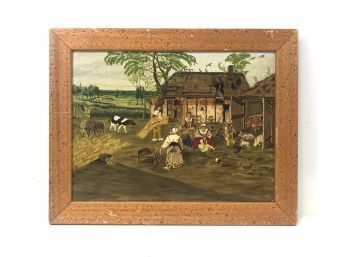Signed A. Gijsbertsen Folk Art Oil Painting, Country Farmscape - #BW