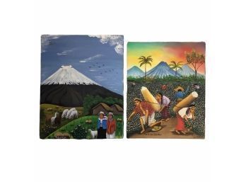 South American Volcano Landscape Oil Paintings, Artist Signed - #S2-3
