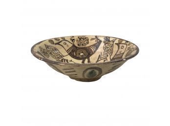 Uzbekistan Glazed Earthenware Pottery Bowl, Birds - #S7-4