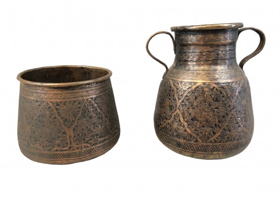 Turkish Hammered Copper Pot & Jug - #S15-2