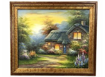Signed C. Jaffey Cottage Landscape Oil On Canvas Painting - #BW