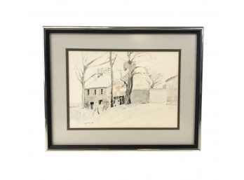 Signed Mary S. Rice Colonial Winter Landscape Watercolor Painting - #SW