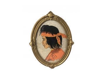 1879 Native American Profile, Monogrammed R.C., Gilded Frame - #S11-5