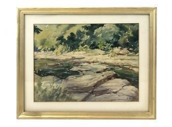Vintage River Landscape Watercolor Painting, Signed A. Bierhals - #SW