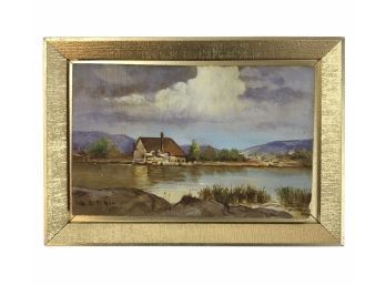 Lakeside Country Cottage Landscape Oil On Board Painting, Signed G. Girini - #BW