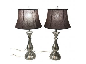 Modern Silver Metal Table Lamps With Linen Shades, WORKS - #FW