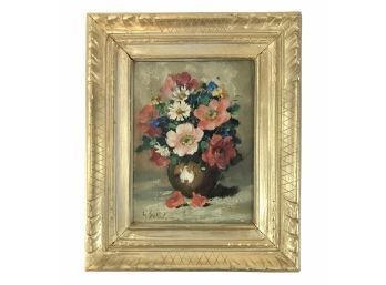 Signed G. Salvini Floral Still Life Oil On Board Painting, Gilded Frame - #SW