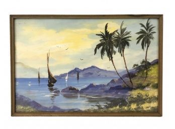 South Pacific Island Gouache Painting, Signed - #SW