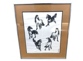 1978 Framed Scherenschnitte Horse Silhouettes, Signed - #SW