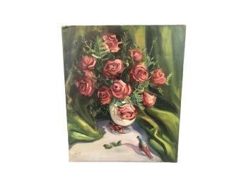 1964 Signed D'Auria Floral Still Life Oil On Canvas Painting - #BW