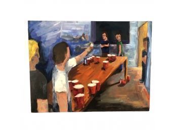 Figurative Oil On Canvas Painting, BEER PONG - #BW