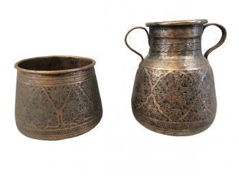 Turkish Hammered Copper Pot & Jug - #S15-2