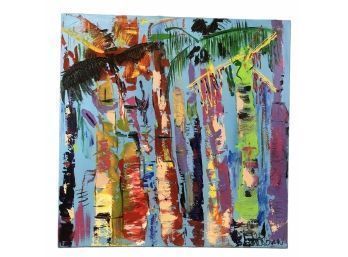 Tropical Landscape Abstract Oil On Canvas Painting, Signed - #BW