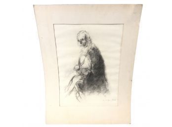 Signed Biblical Charcoal Drawing, THE SACRIFICE OF ISAAC - #S11-4