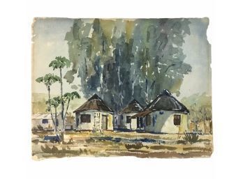 1958 Signed Watercolor Painting, FARM RUSTENBERG - #S11-4