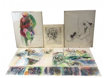 1950s-1960s Portfolio Of Sketches & Watercolors, Many Signed Jean Boxer Hammer - #S12-2