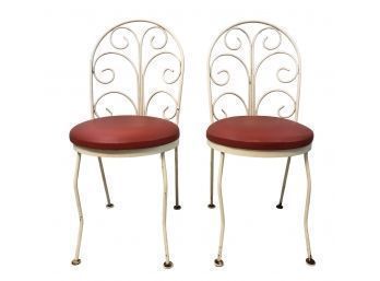 Vintage Wrought Iron Bistro Chairs With Red Cushions - #S23-F