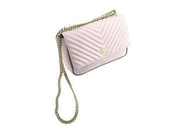 Victoria's Secret Pebbled Pink V-Quilt Crossbody Handbag Gold Chain Strap - #S17-1