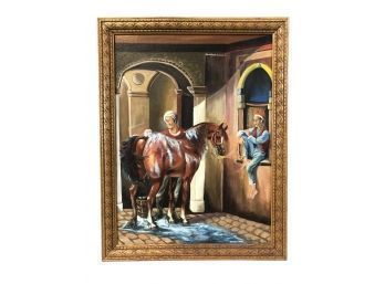 Signed Arabian Horse Oil Painting On Canvas Panel - #BW