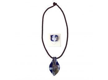Murano Cobalt Blue Art Glass Pendant Necklace & Ring - #JC