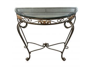 Wrought Iron Glass Top Console Table With Gold Accents - #S23-F