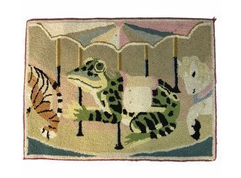Vintage Carnival Carousel Frog Hook Rug Tapestry - #S12-3