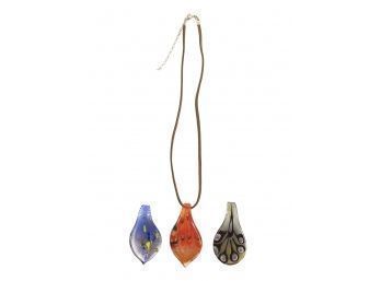 Murano Art Glass Pendants & Necklace With Sterling Silver Closure - #JC